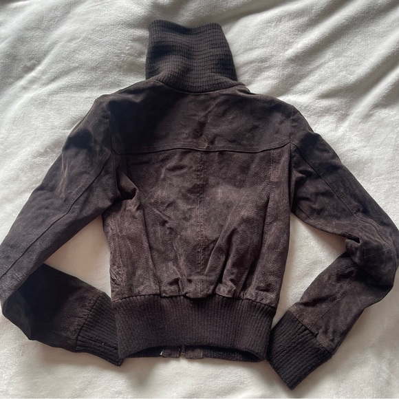 Vegan Suede Brown Bomber Jacket - Picture 6 of 7